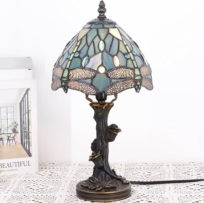 Table Lamp Base Replacement Only, Wide 5 Height 15 Inch, Fit for 6, 8, 10 Inch Tiffany Style Stained Glass Lampshade, Dark Bronze Finish,Resin, Push Switch On Cord(D (W5H15 Inch))