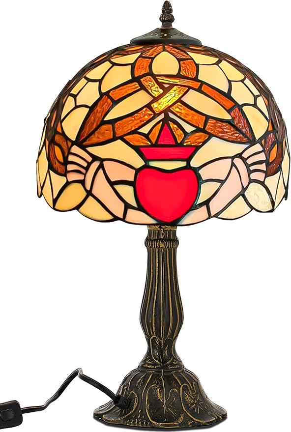 KY&BOSAM Tiffany Table Lamps Irish Gold Crown Celtic Style17500 Lumens Desk Lights Stained Glass Shade + UL E26 Lamp Holder+Zinc Base 12*12*19 Inch Living Room Bedroom St Patrick's Day Memory Decor