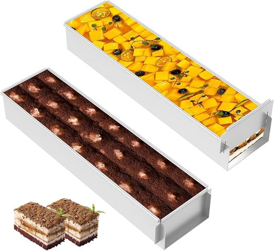 2 Pack Tiramisu Pan Rectangle Cake Mold Food Grade Aluminum, with Removable Frame Tiramisu Rectangle Trays Cake Pan for Tiramisu Cheesecake Mousse