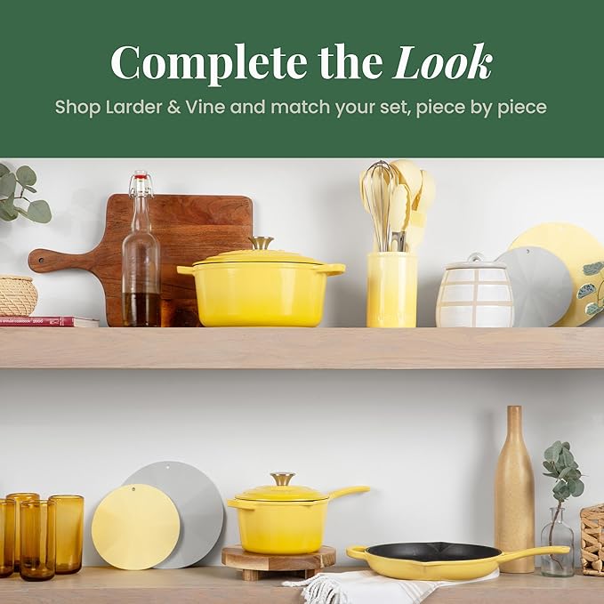 Larder & Vine 12-Piece Silicone Kitchen Cooking Utensils Set with Stainless Steel Handle and Ceramic Holder, Dishwasher Safe Set of Kitchen Essentials (Limoncello)