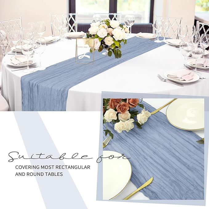12 Pack Cheesecloth Table Runner 20 x 120 inch Cheese Cloth Table Runner Bulk,Romantic Boho Sheer Gauze Fabric Table Runners for Wedding Reception,Party,Bridal Shower Table Decor(Dusty Blue)