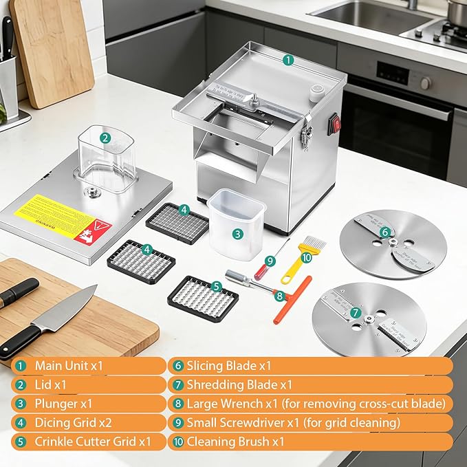 Newhai 4 in 1 Commercial Vegetable Processor Multifunctional Automatic Vegetable Slicer Dicer & Shredder Wavy Potato Cutter Machine 330lb/h Stainless Steel Vegetable Fruit Cutter 200W 110volt