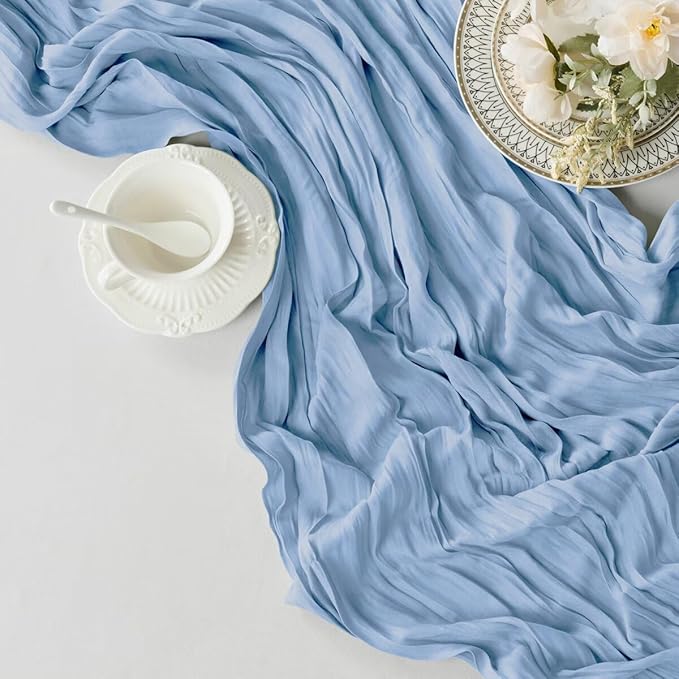 12 Pack Dusty Blue Cheesecloth Table Runner 35"×120" Gauze Fabric Table Runner Rustic Sheer Runner for Wedding Birthday Baby Shower Party Table Decoration Dusty Blue 12 Pack