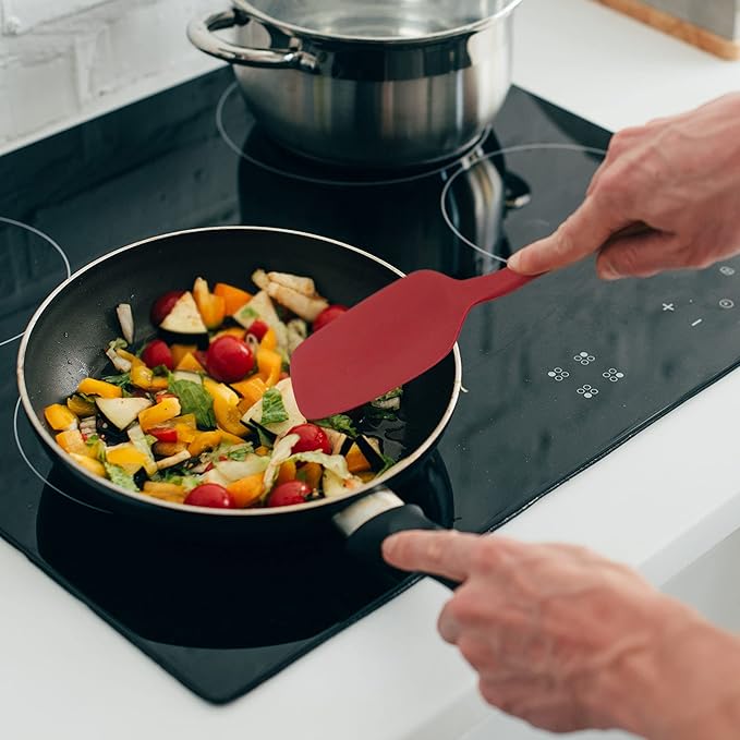 Premium 600F Heat Resistant Silicone Spatula 2 Set Sturdy Handle Created for Cooking, Baking and Mixing, One Piece Design, Non-Stick, Strong Stainless Steel Core (Red Dahlia)