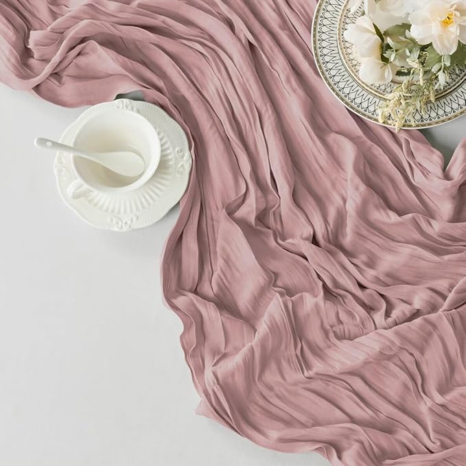 6 Pack Dusty Pink Cheesecloth Table Runner 35"×120" Gauze Fabric Table Runner Rustic Sheer Runner for Wedding Birthday Baby Shower Party Table Decoration Dusty Pink 6 Pack