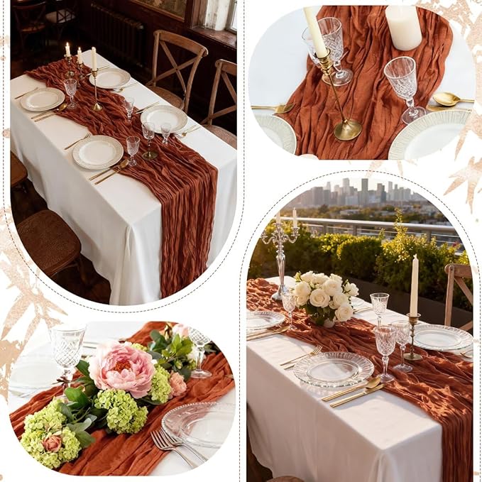 12 Pack Terracotta Cheesecloth Table Runner 35"×120" Gauze Fabric Table Runner Rustic Sheer Runner for Wedding Birthday Baby Shower Party Table Decoration Terracotta 12 Pack