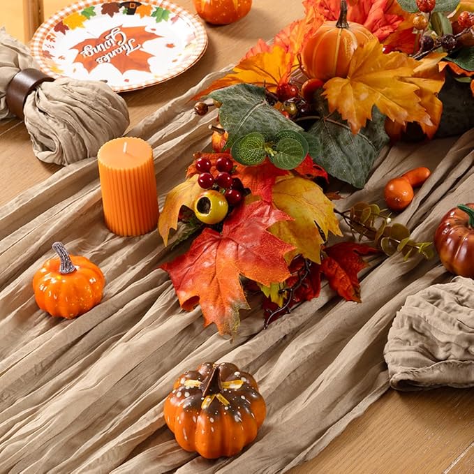 MLMC Nude Cheesecloth Table Runner 10ft Boho Gauze Taupe Cheese Cloth Table Runner Rustic Neutral Centerpiece Decor 35x120 Inches for Wedding Farmhouse Reception Home Decor