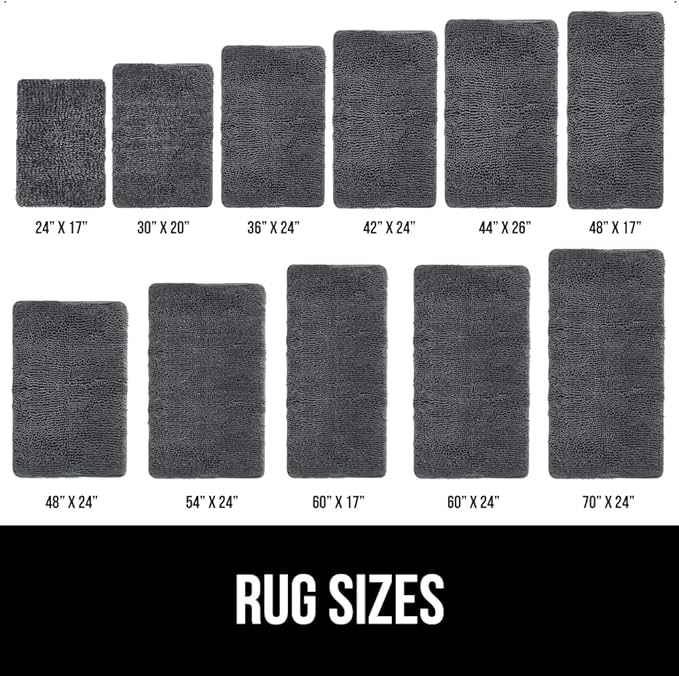GORILLA GRIP Bath Rug Mat 60x17, Soft Absorbent Chenille, Quick Dry Microfiber Mats, Rubber Backing Washable Shower Floor Rugs, Bathmat Runner, US Designed Bathroom Home Decor Accessories Charcoal