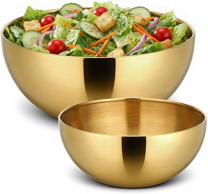Stainless Steel Mixing Bowls, Gold Salad Bowls, Decorative Esthetician Bowl for Mixing, Cooking, Baking, Prepping, 5.9 and 7.9 Inch(Gold)