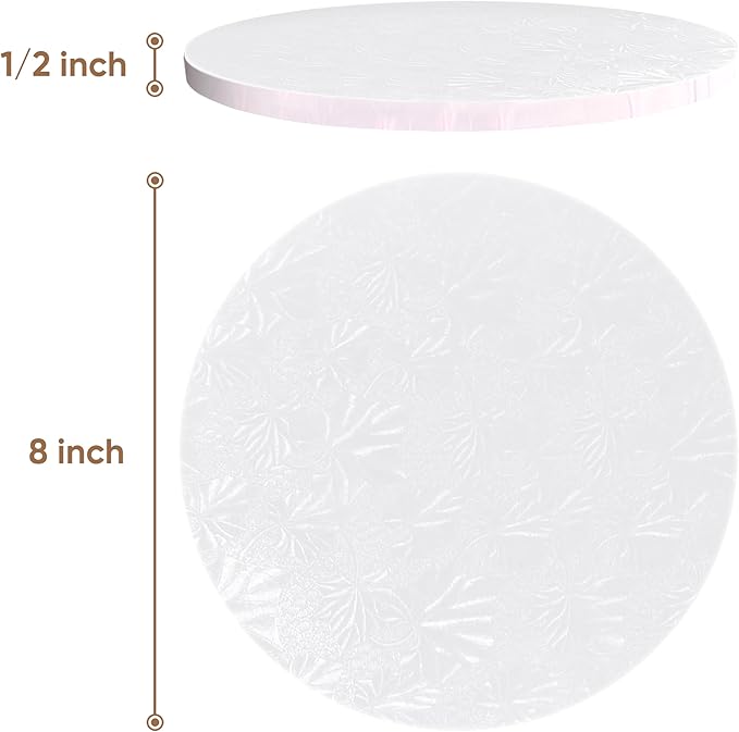 Cakebon Round Cake Drums - Sturdy 1/2 Thick Boards - 8 Inch Professional Fully Wrapped Edges White 1-Pack