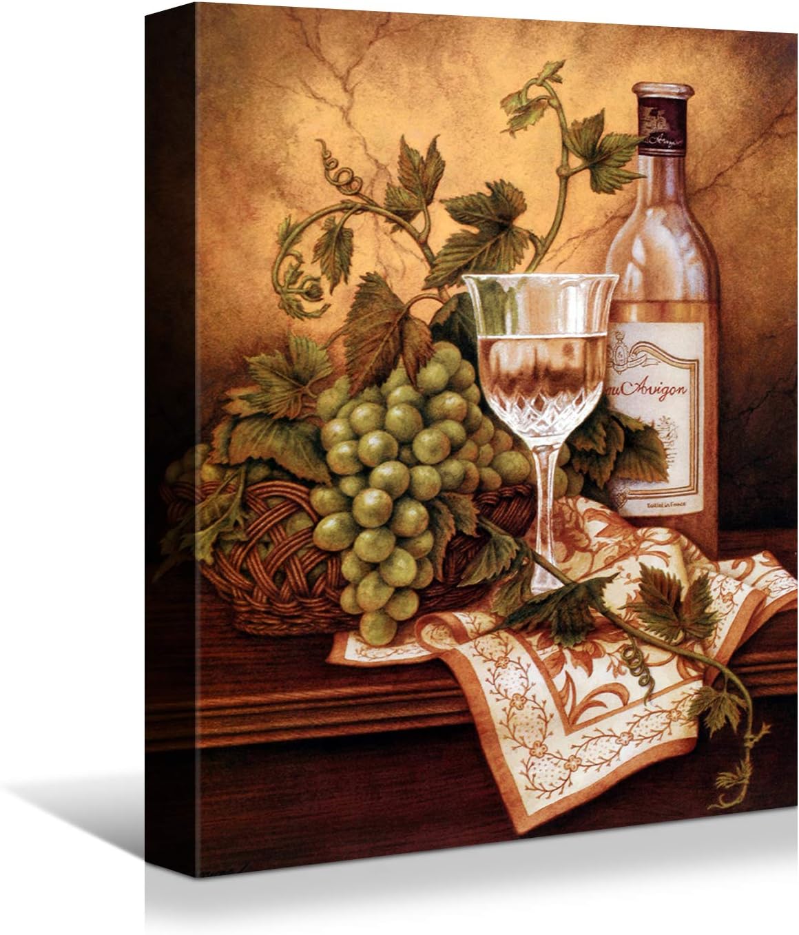Looife Kitchen Wine Bottle Canvas Wall Art, 30x40 Inch Vintage Painting Wine Glass Cup Picture Prints Wall Decor, Modern Art Deco for Dining Room and Bar Wall Decoration, Ready to Hang
