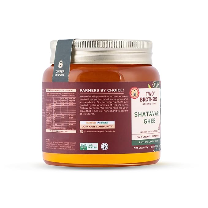 TWO BROTHERS ORGANIC FARMS Amorearth Natural A2 Cultured Shatavari Ghee, Desi Gir Cow, Cultured And Handmade 250 ml (Pack Of 1)