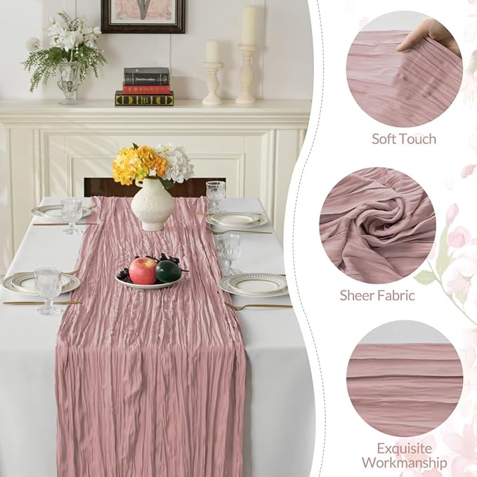 12 Pack Dusty Pink Cheesecloth Table Runner 35"×120" Gauze Fabric Table Runner Rustic Sheer Runner for Wedding Birthday Baby Shower Party Table Decoration Dusty Pink 12 Pack