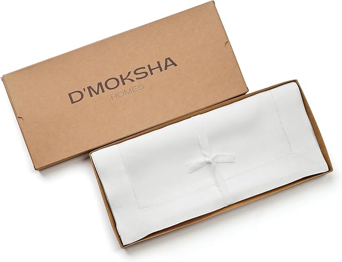D'Moksha Homes Linen White Table Runner 144 Inches Long - 100% Pure Linen Extra Long Table Runner 14 x 144 Inch for Winter, Christmas, Holiday, New Year - Classic Hemstitch