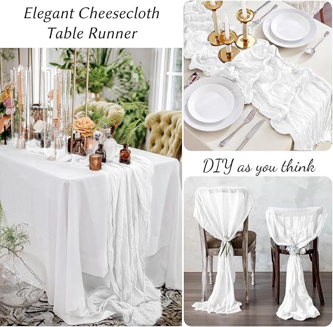 12 Pack White Table Runner 10FT Cheesecloth Table Runner 21 x 120 inch Boho Gauze Cheese Cloth Table Runners Rustic Sheer Table Runners for Party Wedding Bridal Baby Shower Christmas Table Decor