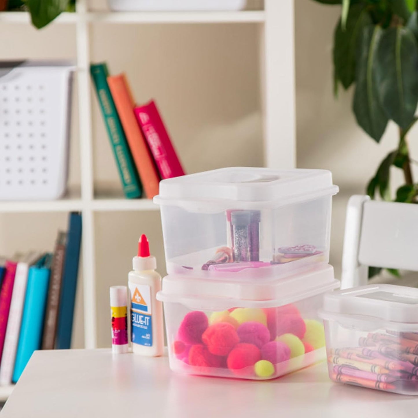 Sterilite FlipTop, Stackable Small Storage Bin with Hinging Lid, Plastic Container to Organize Desk at Home, Office, Clear, 24-Pack