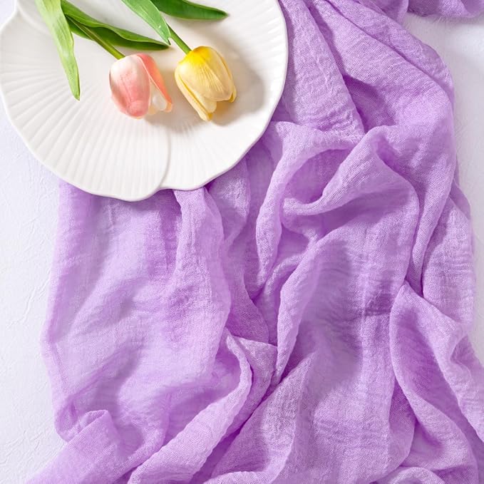 Socomi 3pcs Lilac Purple Fall Thanksgiving Cheesecloth Table Runner Gauze 120 Inch Rustic Boho Cheese Cloth Runner for Wedding Party Baby Bridal Shower Centerpiece Decoration Holiday Home Decorations
