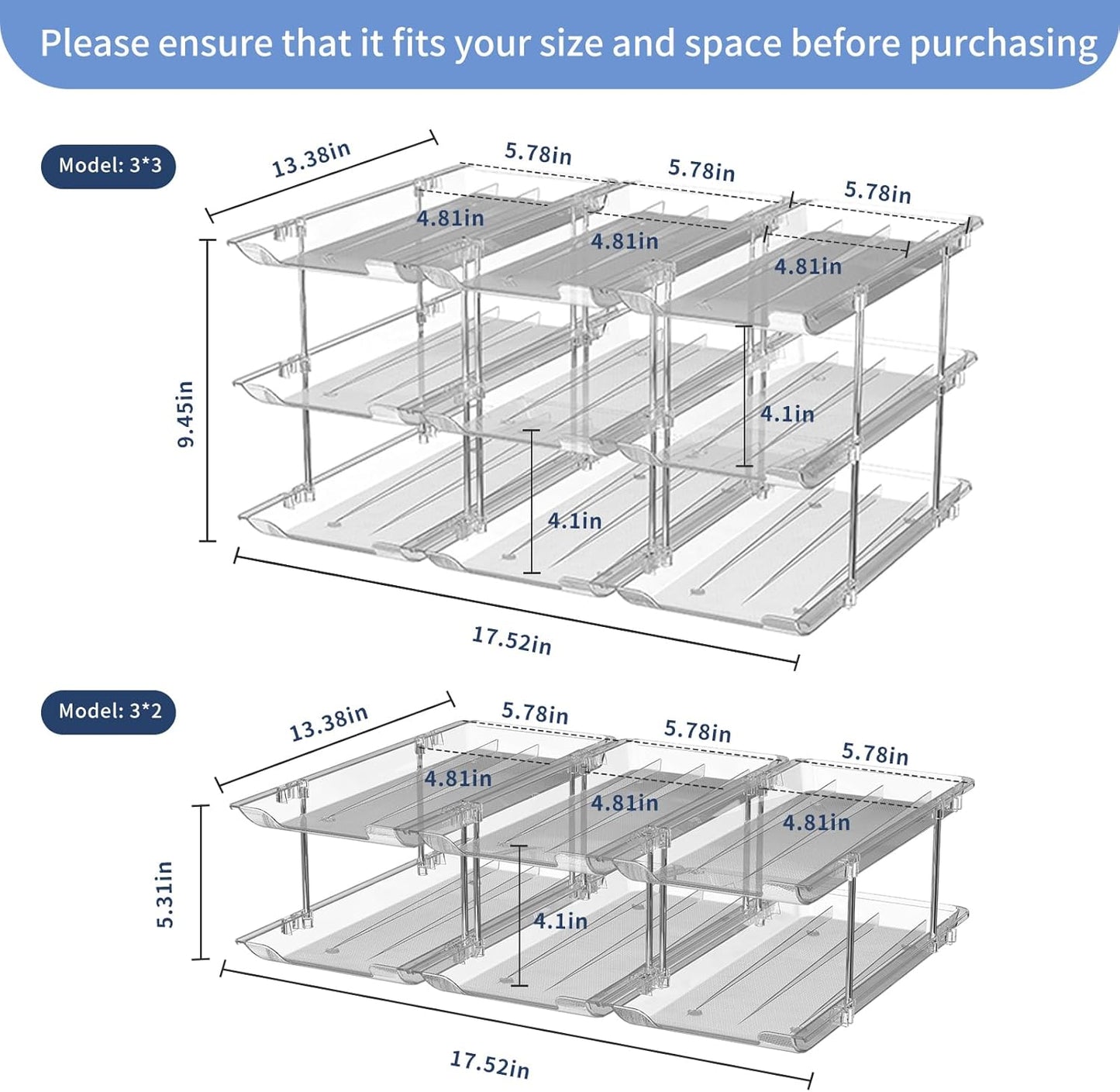 Can Organizer for Pantry Free Combination Can Dispenser,Clear 2 Pack 2 Tier Storage Rack for 48 Cans Suitable for Cabinet Pantry Fridge Countertop (3 * 2)