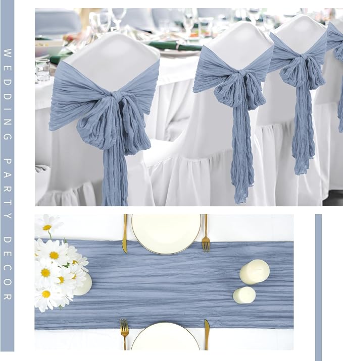 12 Pack Cheesecloth Table Runner 20 x 120 inch Cheese Cloth Table Runner Bulk,Romantic Boho Sheer Gauze Fabric Table Runners for Wedding Reception,Party,Bridal Shower Table Decor(Dusty Blue)