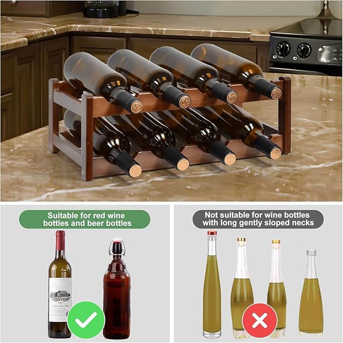 8 Bottle Wooden Wine Rack,2 Tier Free Standing Wine Storage Holder,Retro Minimalist Style Home Decorations Wine Display Shelves for Cabinet,Cupboard,Countertop