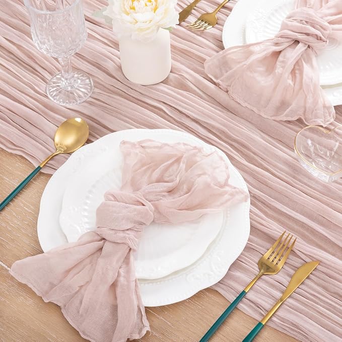 MLMC 8 Pack Pink Table Runner Boho Dusty Pink Cheesecloth Table Runner 10ft Gauze Cheese Cloth Winter Decor 35x120 Inches for Wedding Bridal Baby Shower Birthday Party Decor