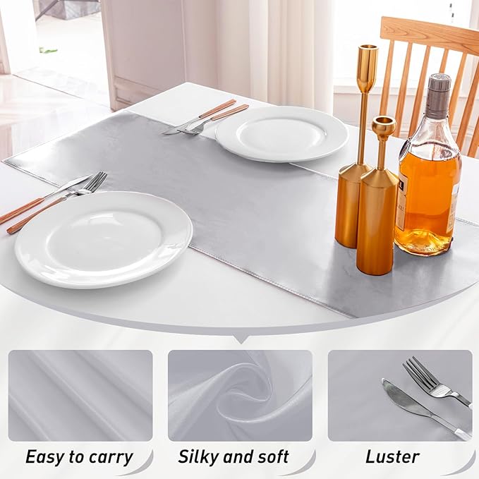 10 Pack Silver Table Runner 12 X 108 Inch Silk Table Runner for Party,Wedding, Birthday, Banquets,Decoration