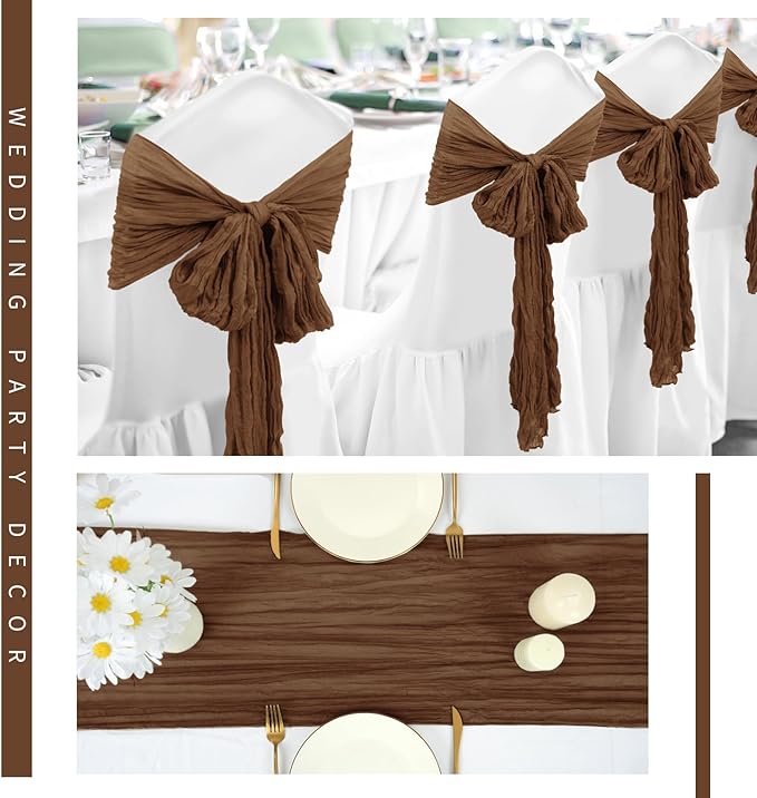 12 Pack Cheesecloth Table Runner 20 x 120 inch Cheese Cloth Table Runner Bulk,Romantic Boho Sheer Gauze Fabric Table Runners for Wedding Reception,Party,Bridal Shower Table Decor(Brown)