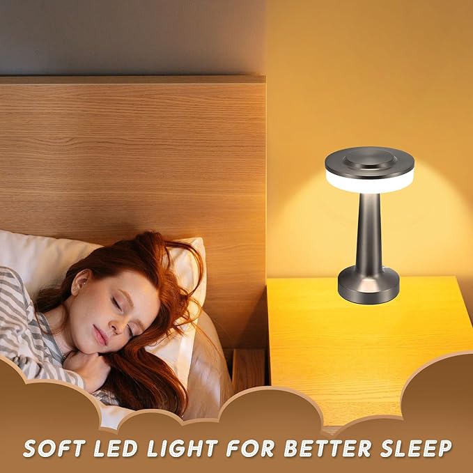 Riakrum 2 Pcs LED Portable Cordless Table Lamp with Touch Sensor 3 Color Stepless Dimming Rechargeable Battery up to 15 Hours Cordless Table Light Wireless Lamp for Nursery (Silver)