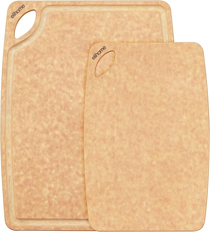 Elihome Classic Series Cutting Boards 2-piece set, Natural Wood Fiber Composite, Dishwasher Safe, Eco-Friendly, Juice Grooves, Non-Porous, Made in USA, Medium (10"x 13") & Small (7" x 10")