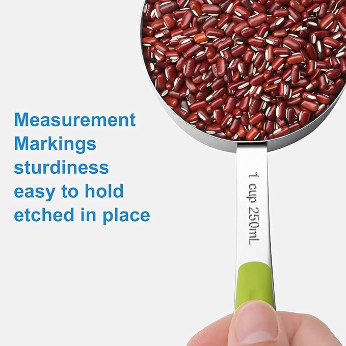 Measuring Cups and Spoons Set Stainless Steel 11 Piece for Cooking and Baking (6 Cups + 5 Spoons, Colorful Handles)