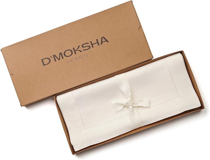 D'Moksha Homes Linen Ivory Table Runner 144 Inches Long - 100% Pure Linen Extra Long Table Runner 14 x 144 Inch for Winter, Christmas, Holiday, New Year - Classic Hemstitch