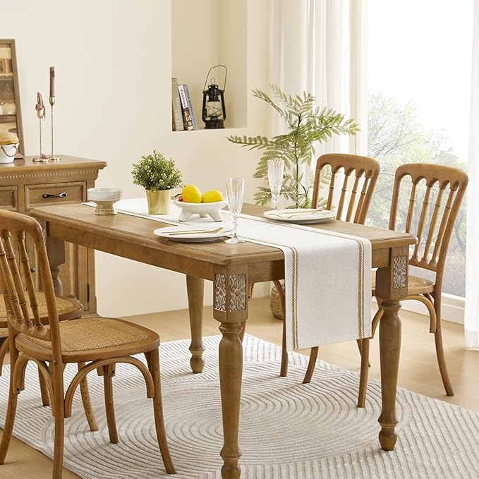 Wracra Jute Farmhouse Table Runner, Macrame Rustic Dining Table Runners 108 Inches Long for Everyday Use, 14x108 Inches, Jute