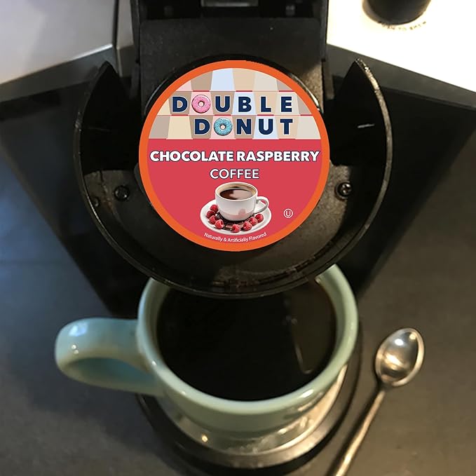 Double Donut Coffee Chocolate Raspberry Flavored Coffee Pods, Medium Roast Coffee, compatible with Keurig K Cups Brewers, 20 Count