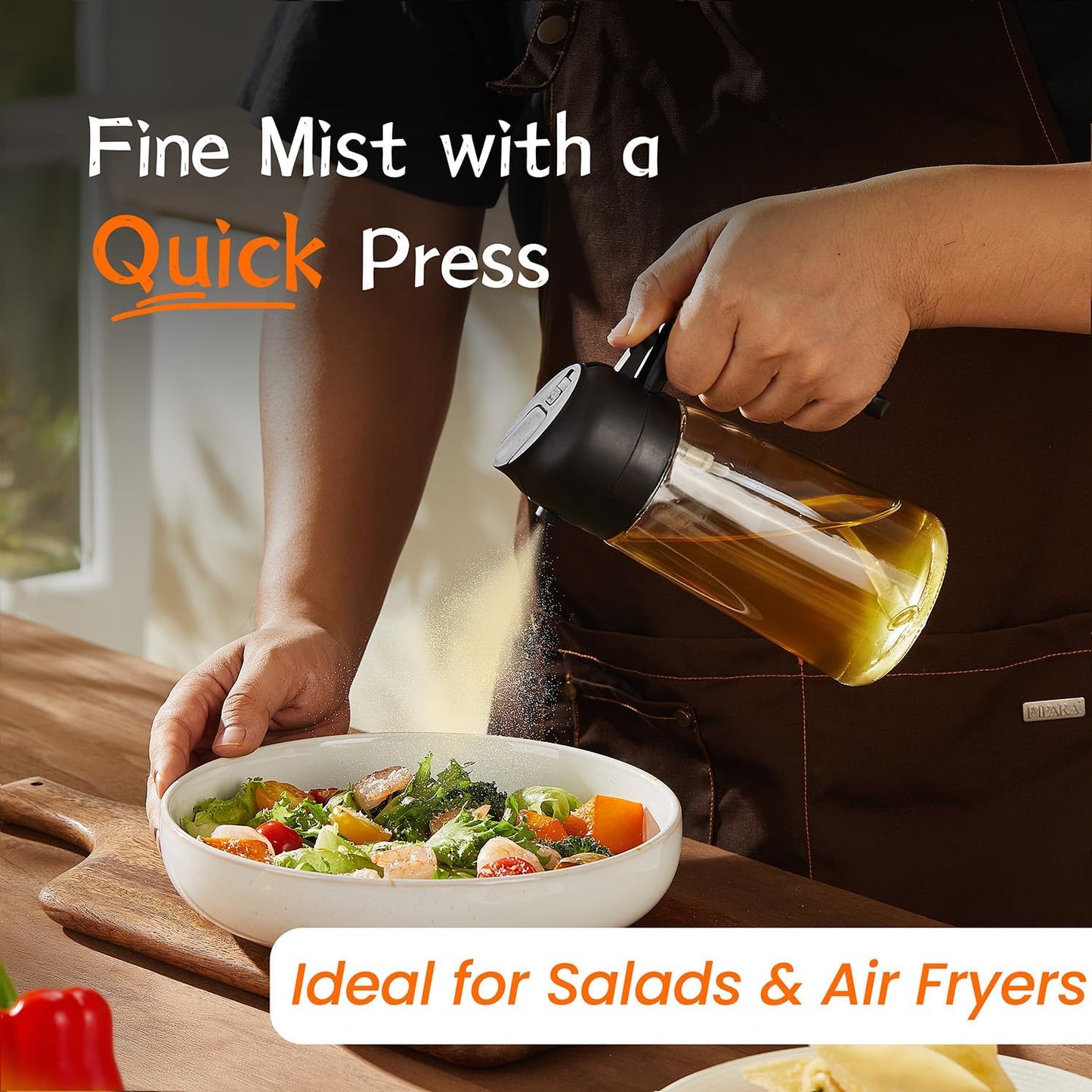 TrendPlain 16oz/470ml Glass Olive Oil Sprayer for Cooking – 2 in 1 Olive Oil Dispenser Bottle for Kitchen Gadgets and Air Fryer Accessories, Salad, BBQ - 2 Black