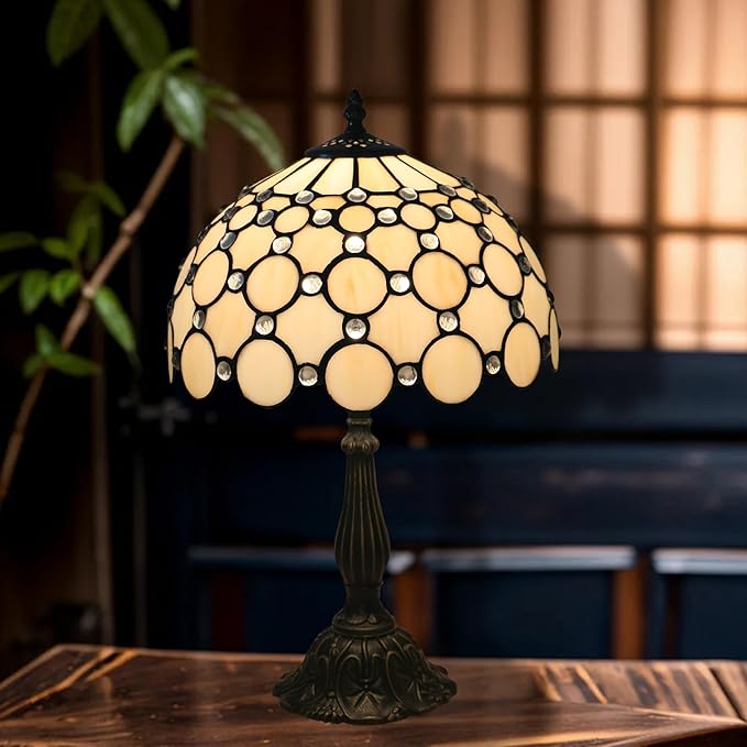 Tiffany Lamp Yellow Style Stained Glass Lamp 12 Inches Vintage Table Lamp for Bedroom, Bedside Und Reading Desk Light