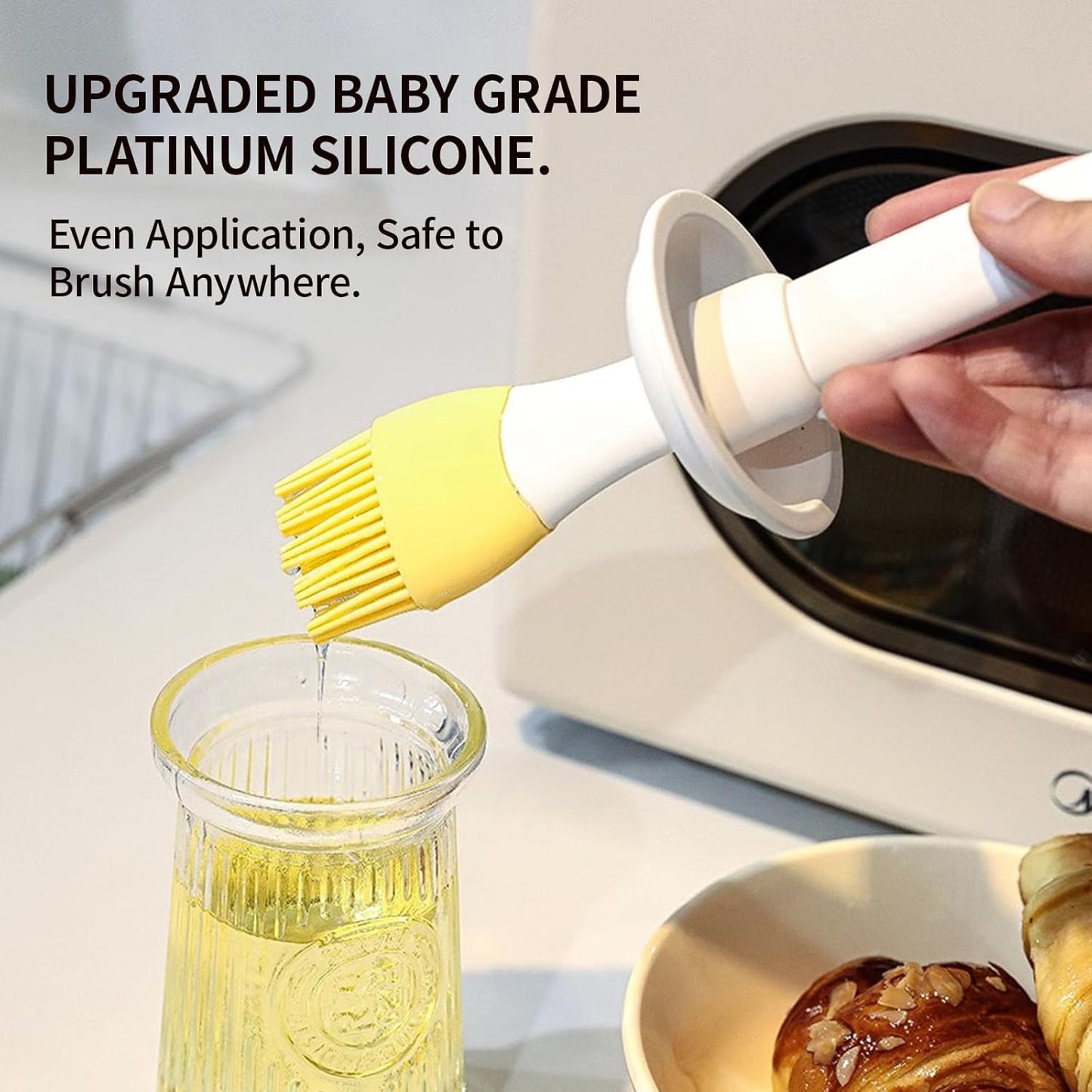 Oil Dispenser with Brush - Glass Olive Oil Dispenser for Kitchen, 3 IN 1 Oil Dispenser Bottle with Silicone Basting Brush for Cooking Vinegar Sauce BBQ Grill Frying (White)