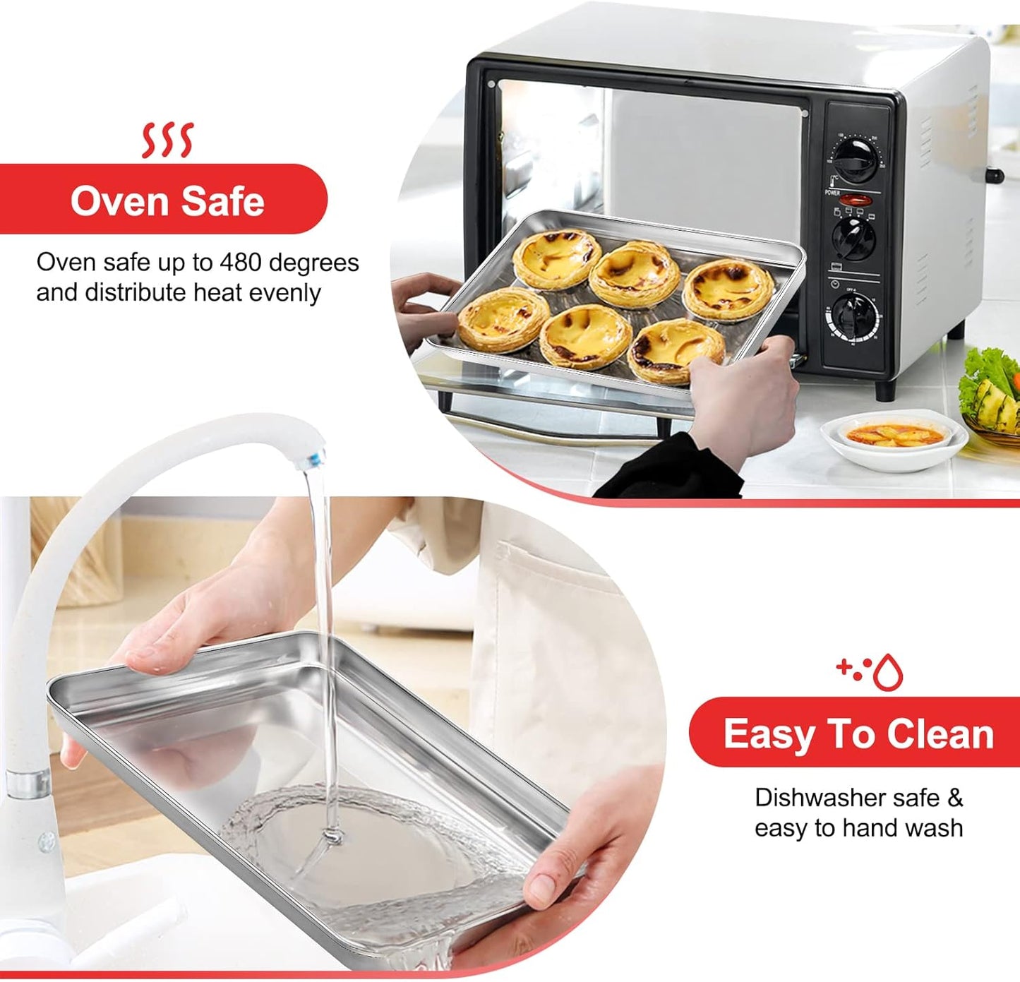 Baking Sheet, Stainless Steel Cookie Sheet Baking Pan Tray for Toaster Oven Size 9 x 7 x 1 Inch, Non Toxic & Healthy, Mirror Finish & Easy Clean, Dishwasher Safe