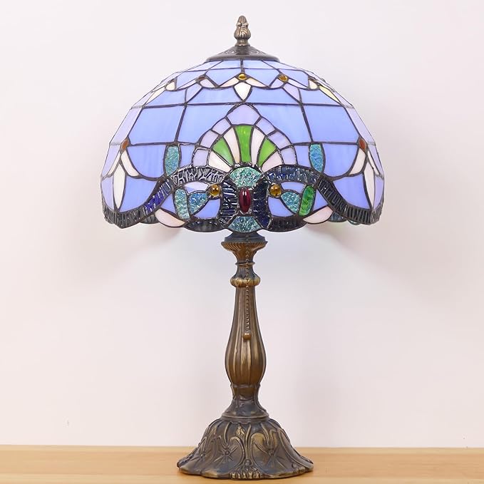 Tiffany Lamp Stained Glass Table Lamp Antique Bedside Reading Light W12H19 Inches (Baroque)