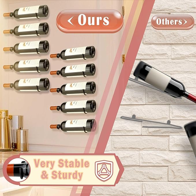 FLstudio Wall Mounted Wine Racks: 3 Pack Wine Bottle Holder - Metal Wall Wine Rack DIY Hanging Botters Display Organizer Liquor Rack for Kitchen, Dining Room, Bar Decor