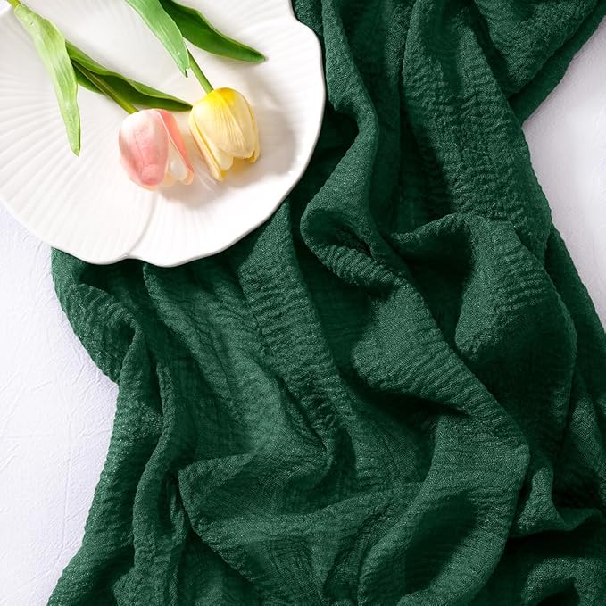 Socomi 6pcs Emerald Green Fall Thanksgiving Cheesecloth Table Runner Gauze 120 Inch Rustic Boho Cheese Cloth Runner for Wedding Party Baby Bridal Shower Centerpiece Decoration Holiday Home Decorations