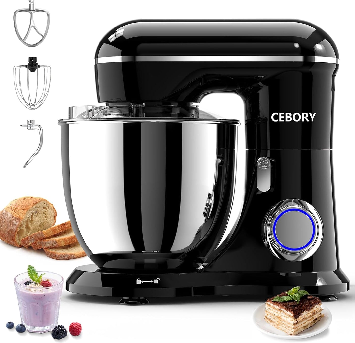 3-IN-1 Electric Stand Mixer, 6.5QT Bowl 660W 10-Speed Kitchen Mixer, Household Food Mixers include Dough Hook, Beater and Whisk, Bread Cake Mixer for Baking and Most Home Cooks, Black