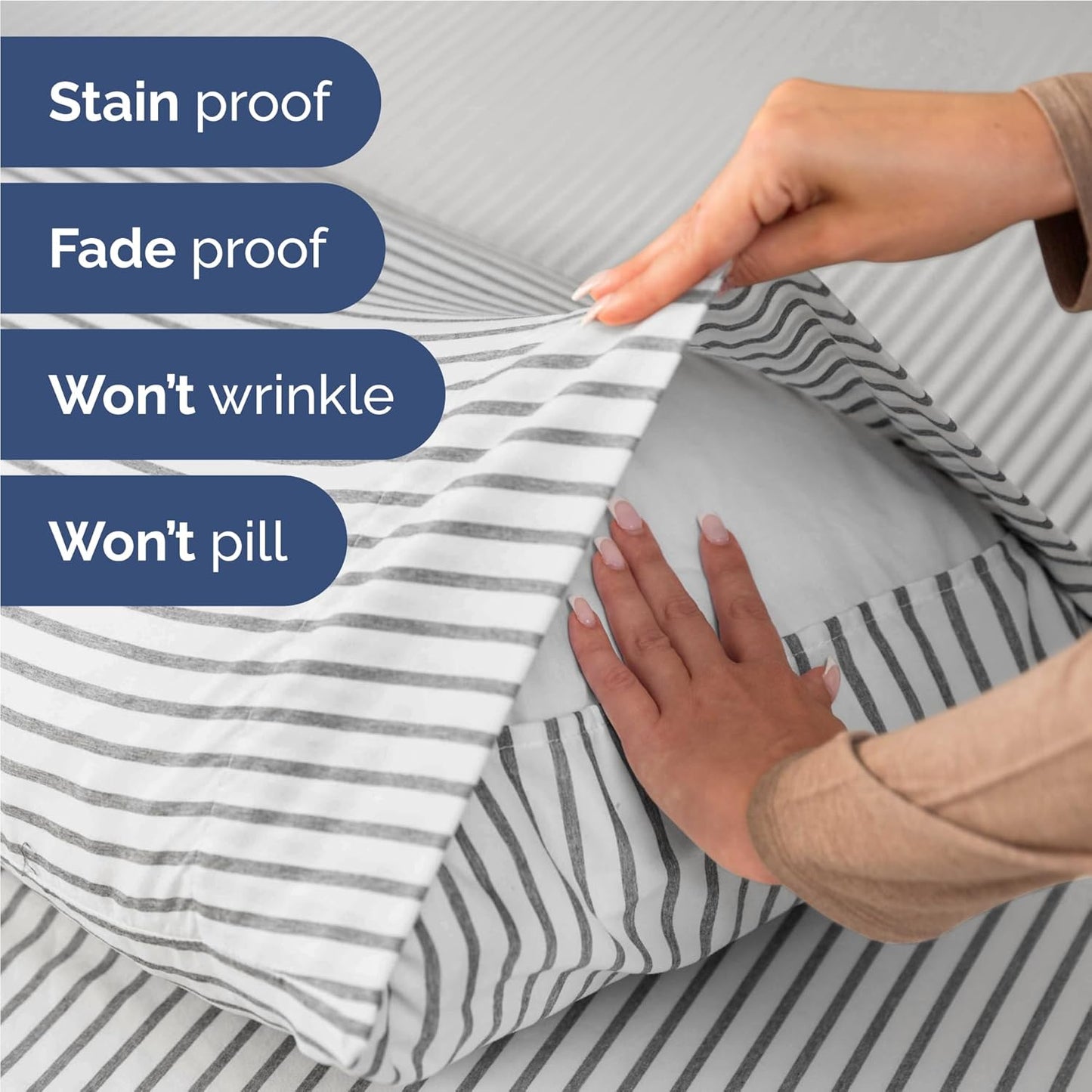 Twin XL Size 3 Piece Sheet Set - Comfy Breathable & Cooling Bed Sheets Set - Hotel Luxury Bedding for Women, Men, Kids, Teens, Boys & Girls - Deep Pockets and Wrinkle Free - Oeko-Tex - Grey Stripes 2