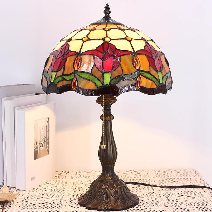 Table Lamp Base Replacement Only, Wide 6 Height 18 Inch, Fit for 8, 10, 12 Inch Tiffany Style Stained Glass Lampshade, Dark Bronze Finish,Resin, Push Switch On Cord