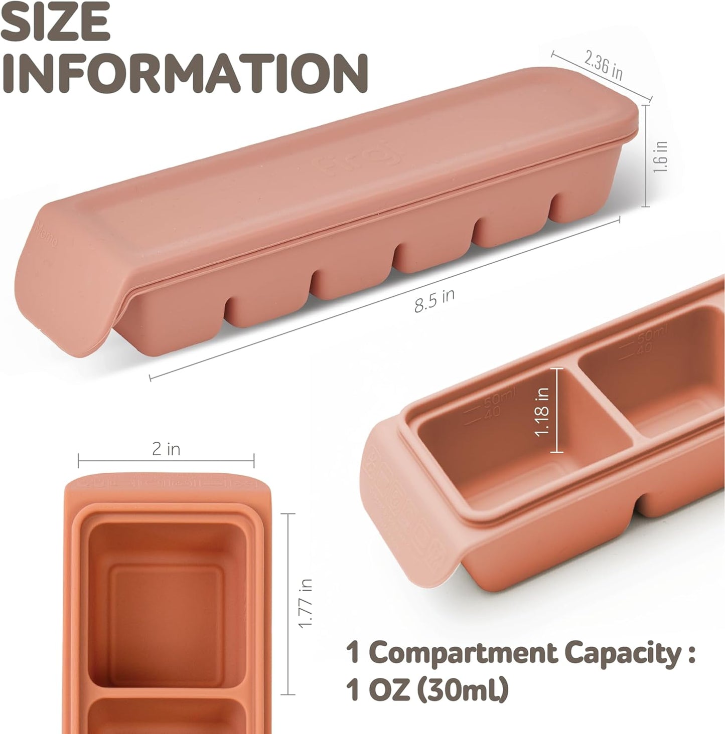 Silicone Freezer Trays with Lid, 2ea 1oz 6 Section - Leak Proof Silicone Freezer molds for Homemade Baby Food Breastmilk, Purees, Vegetables, Baby Food Jars Ice Tray with Lid BPA Free IndiePink