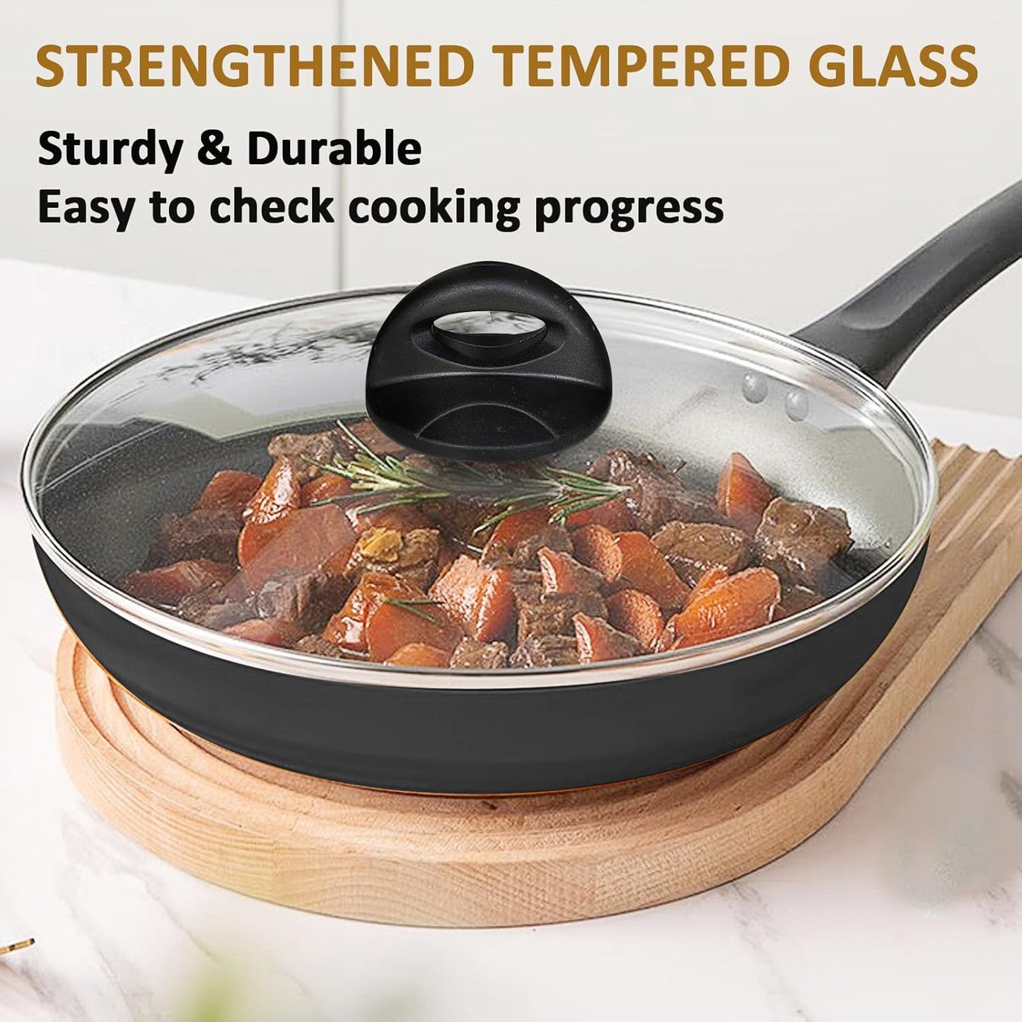 Glass Lids for Pot and Pan, 8, 9.5, 10.25, 11, 12, 12.6, 13.5, 14 Inch Tempered Replacement for Covers Kitchen Cookware, Frying Pan, Wok, Skillet (13.5 Inch)