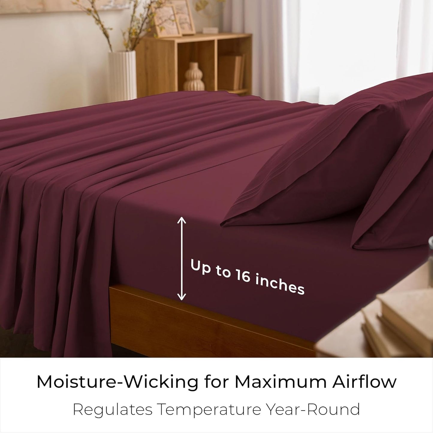 Mellanni Queen Sheets Set - 4 PC Iconic Collection Bedding - Hotel Luxury, Extra Soft, Cooling Bed Sheets - Wrinkle, Fade, Stain Resistant (Queen, Burgundy)