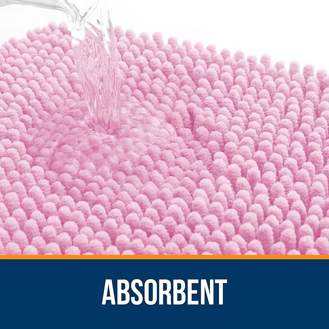 OLANLY Bathroom Rugs 40x32, Extra Soft Absorbent Chenille Bath Rugs, Rubber Backing Quick Dry, Machine Washable Bath Mats for Bathroom Floor, Tub and Shower, Home Decor Accessories, Pink