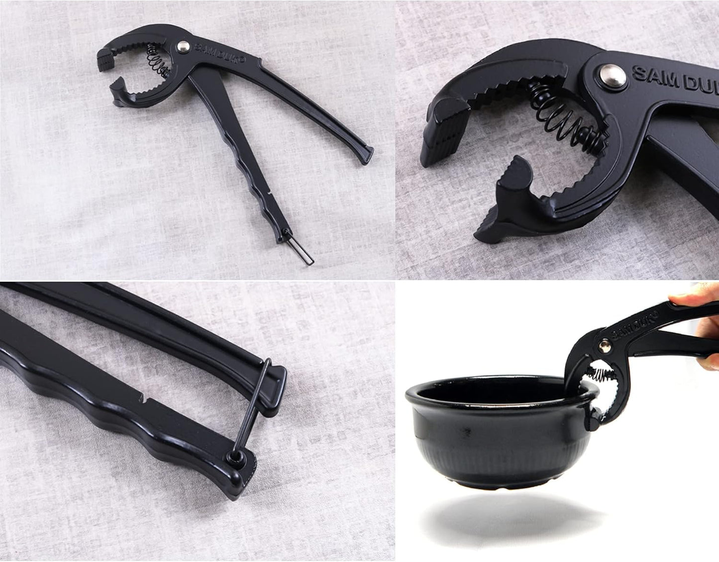 LENITH Aluminum Hot Pot Tongs Holder For Korean Stone Ceramic Bibimbap Bowl, Dolsot, Ddukbaegi, Sizzling Hot Pot (BLACK)