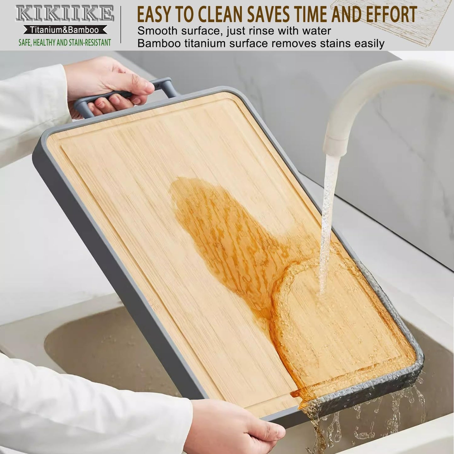 Titanium Cutting Board Double Sided Bamboo Cutting Board for Kitchen Double Sided Food Grade, Pure titanium & Bamboo Cutting Boards, Non-Stick Durable and easy to clean
