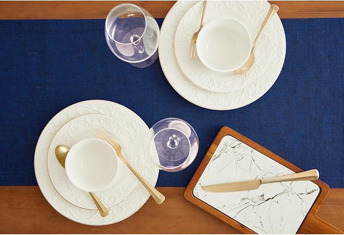 Solino Home Linen Table Runner 90 Inches Long - Athena, 100% Pure Linen Royal Blue 14 x 90 Inch Table Runner for Dining, Holiday, Winter, Christmas, New Year